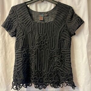 DStudio Vntg 100% Silk Luxe Soutache Embroidered Beaded Blouse Square Neck Sz 6